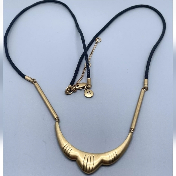NWT Madewell Matte Gold Tone Necklace Black Cord - Picture 5 of 6